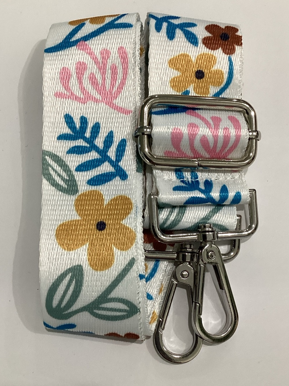 Purse Floral White Adjustable Bag Strap with Yellow‎ & Blue Flowers
